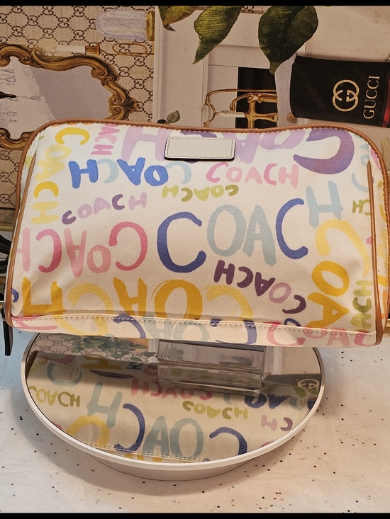 Coach Handbags - COACH Multicolor Signature Logo Cosmetic Pouch